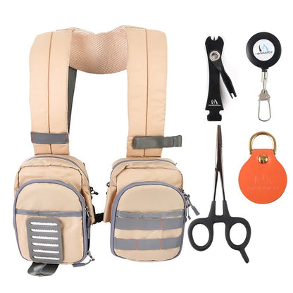Fly Fishing Chest Bag with Zippered Compartments and Tool Loops