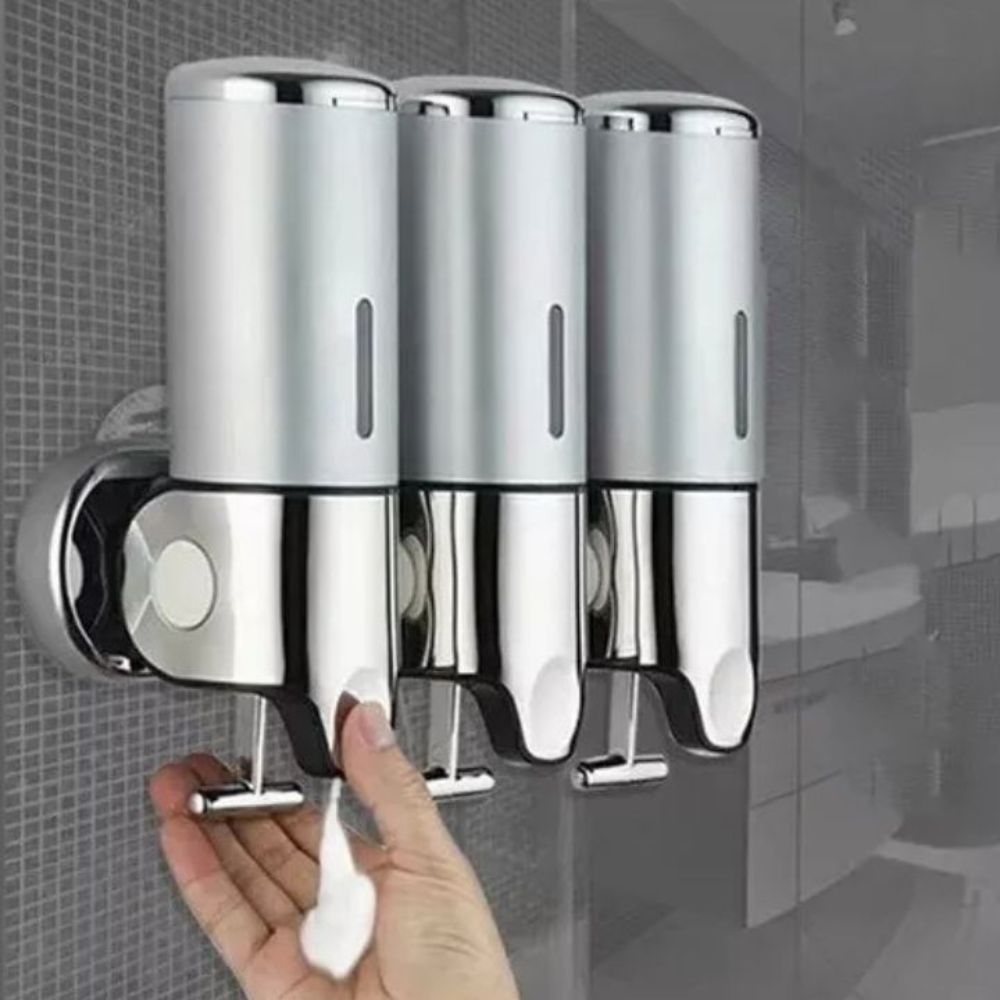 Wall Mounted Liquid Dispenser with 3 Separate Chambers and Push Button Control