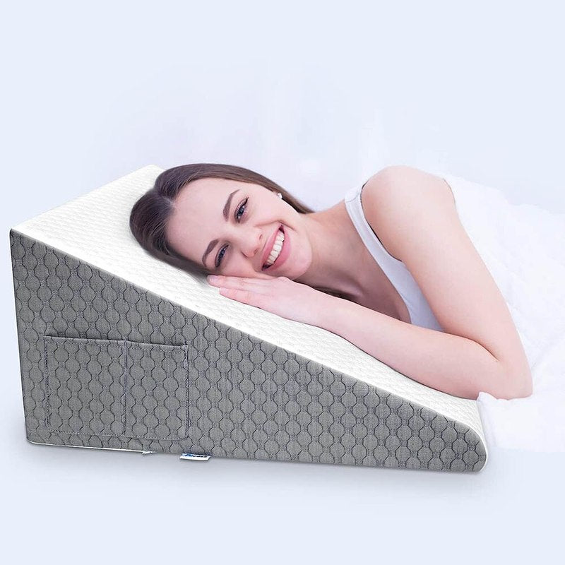 Memory Foam Wedge Pillow with Dual Side Pockets and Machine Washable Cover