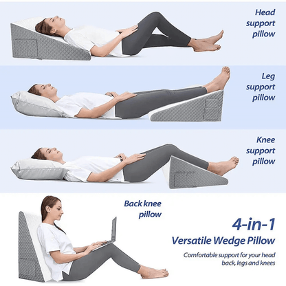 Memory Foam Wedge Pillow with Dual Side Pockets and Machine Washable Cover