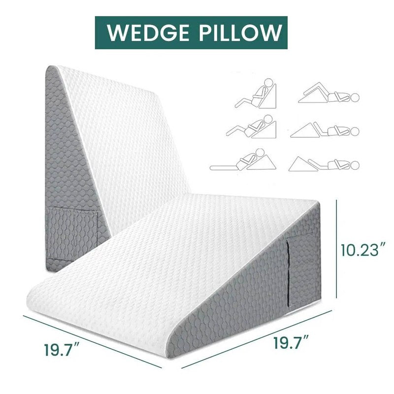 Memory Foam Wedge Pillow with Dual Side Pockets and Machine Washable Cover