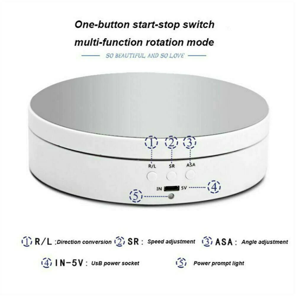 Motorized Turntable for Product Photography with Variable Speed Control and Angle Settings