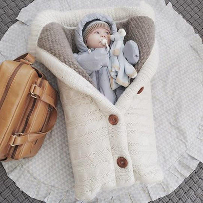 Fleece Lined Baby Blanket with Knitted Linen Shell and Wind Resistance, 28x16 Inches