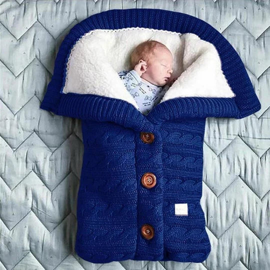 Fleece Lined Baby Blanket with Knitted Linen Shell and Wind Resistance, 28x16 Inches