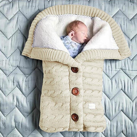 Fleece Lined Baby Blanket with Knitted Linen Shell and Wind Resistance, 28x16 Inches