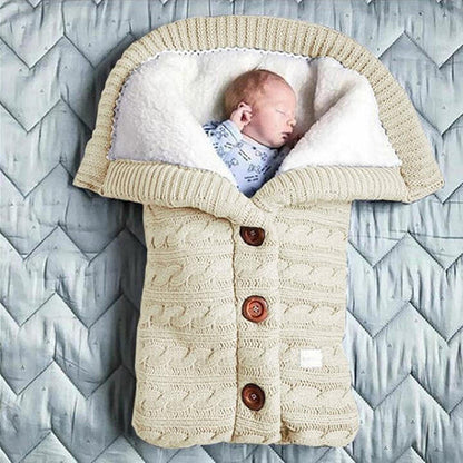 Fleece Lined Baby Blanket with Knitted Linen Shell and Wind Resistance, 28x16 Inches