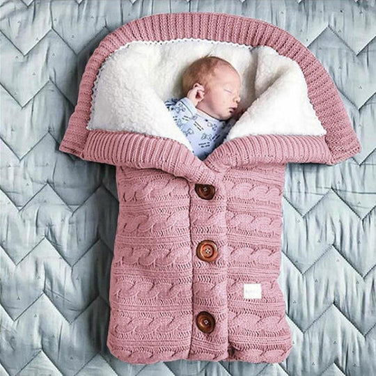 Fleece Lined Baby Blanket with Knitted Linen Shell and Wind Resistance, 28x16 Inches
