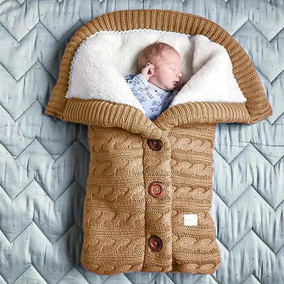 Fleece Lined Baby Blanket with Knitted Linen Shell and Wind Resistance, 28x16 Inches