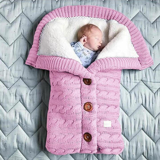 Fleece Lined Baby Blanket with Knitted Linen Shell and Wind Resistance, 28x16 Inches
