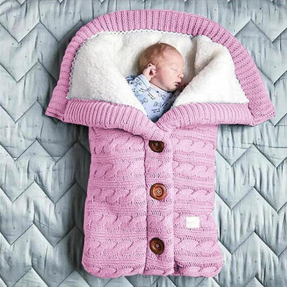 Fleece Lined Baby Blanket with Knitted Linen Shell and Wind Resistance, 28x16 Inches