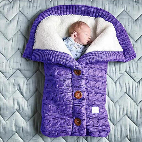 Fleece Lined Baby Blanket with Knitted Linen Shell and Wind Resistance, 28x16 Inches