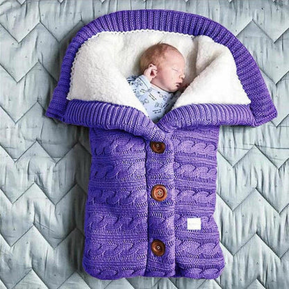 Fleece Lined Baby Blanket with Knitted Linen Shell and Wind Resistance, 28x16 Inches
