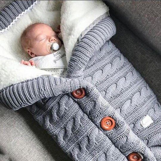 Fleece Lined Baby Blanket with Knitted Linen Shell and Wind Resistance, 28x16 Inches
