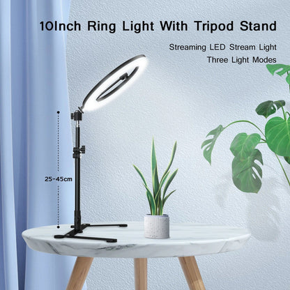Ring Light Stand with Adjustable Tripod and 360 Degree Phone Mount, 3 Color Modes