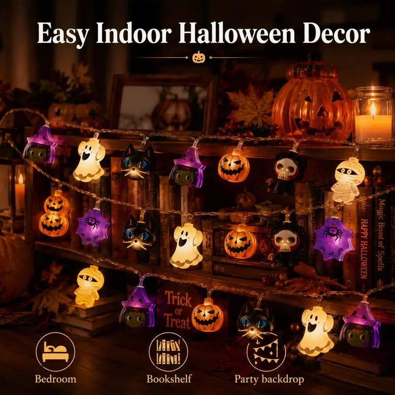 Pumpkin LED String Lights with Warm Glow and Universal Power Connection