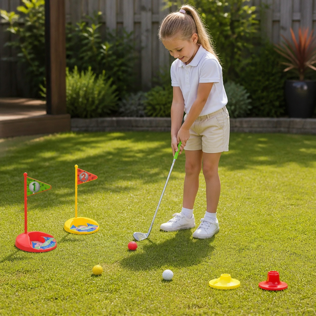 Adjustable Children's Golf Set with Target Flags and Practice Balls