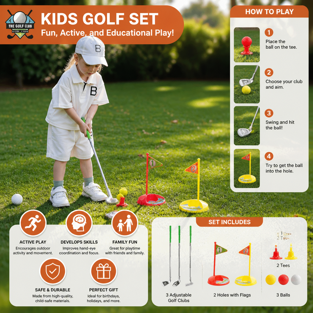 Adjustable Children's Golf Set with Target Flags and Practice Balls