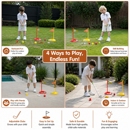 Adjustable Children's Golf Set with Target Flags and Practice Balls