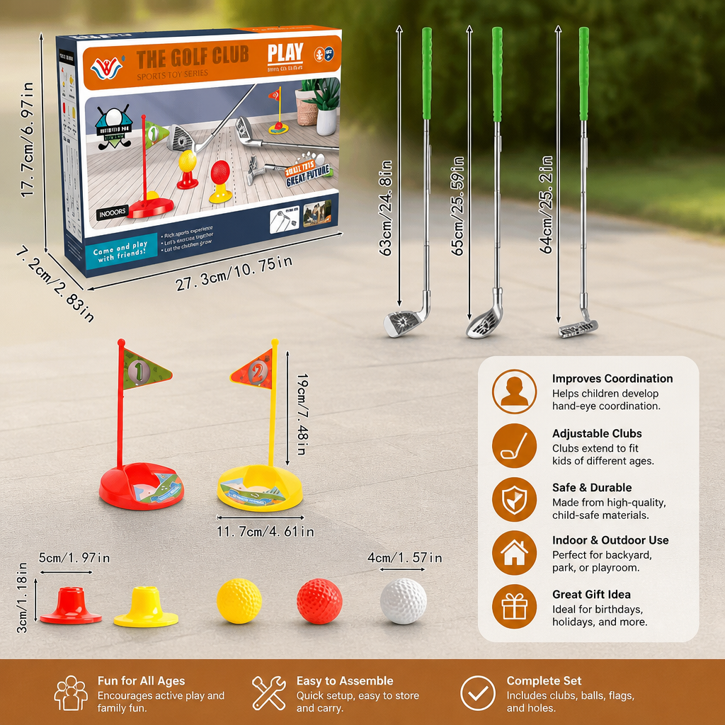 Adjustable Children's Golf Set with Target Flags and Practice Balls