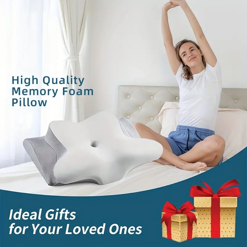 Memory Foam Neck Pillow with Contoured Support and Breathable Cover, Machine Washable