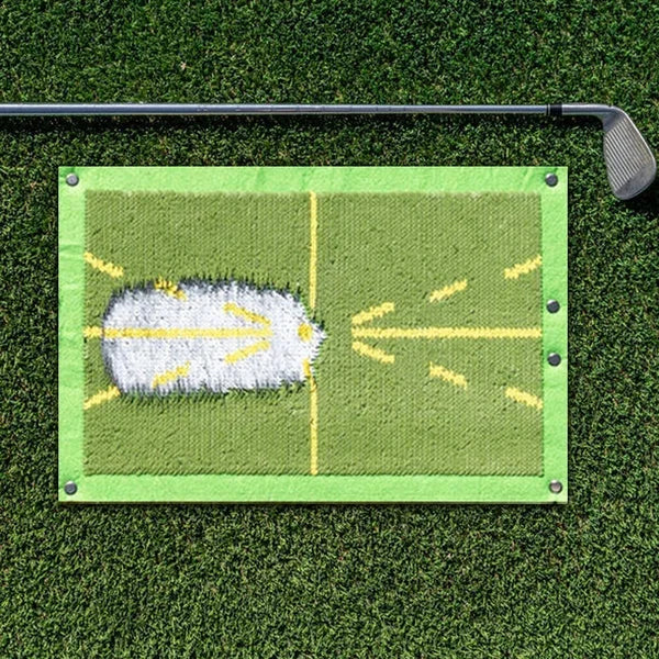 Golf Training Mat with Color-Changing Sequined Surface and Ground Stake