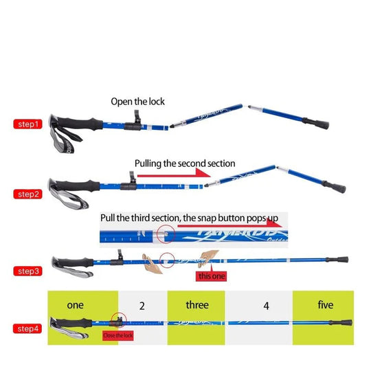 Telescopic Trekking Pole with Foldable Design and Height Adjustment