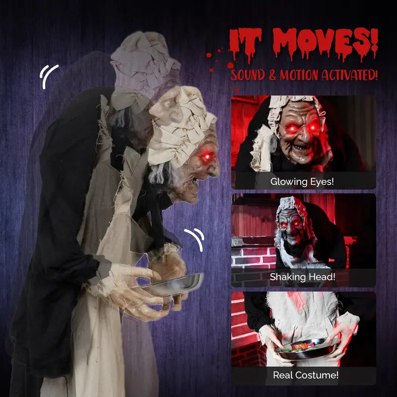 Animated Halloween Yard Figure with Motion Sensor and Red LED Eyes, 5 Feet Tall