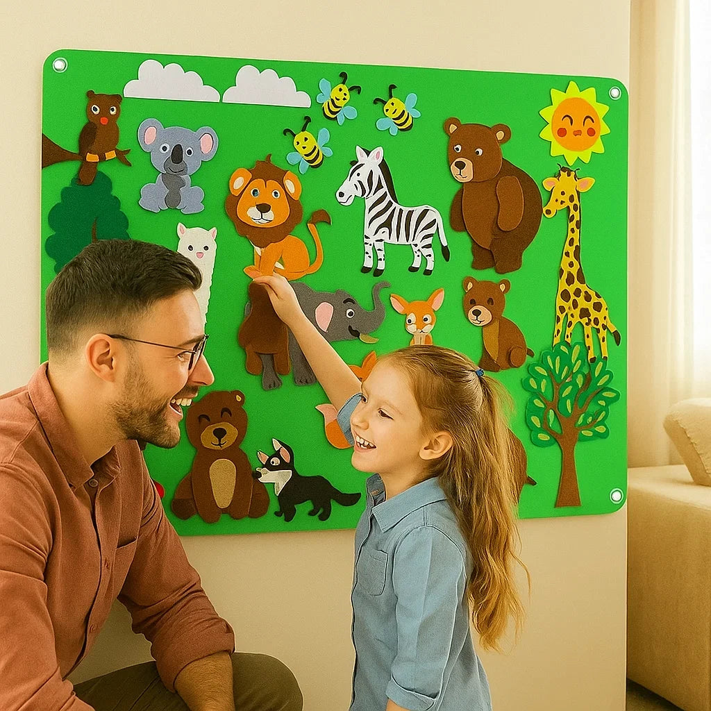 Felt Board Set with Animal Figures and Nature Shapes for Kids