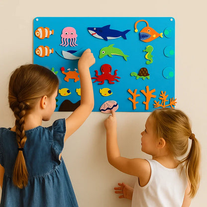 Felt Board Set with Animal Figures and Nature Shapes for Kids