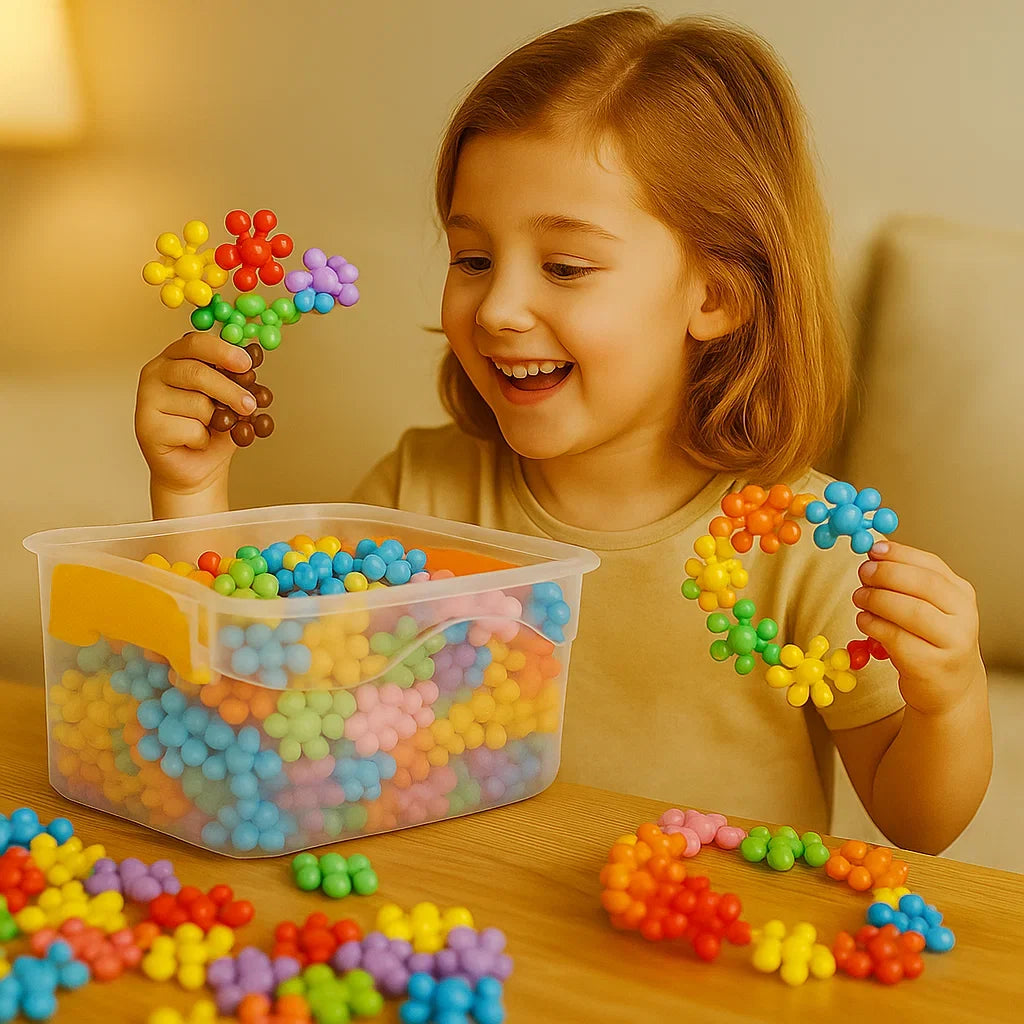 Interlocking Snowflake Building Blocks with Multiple Connection Points and Storage Box
