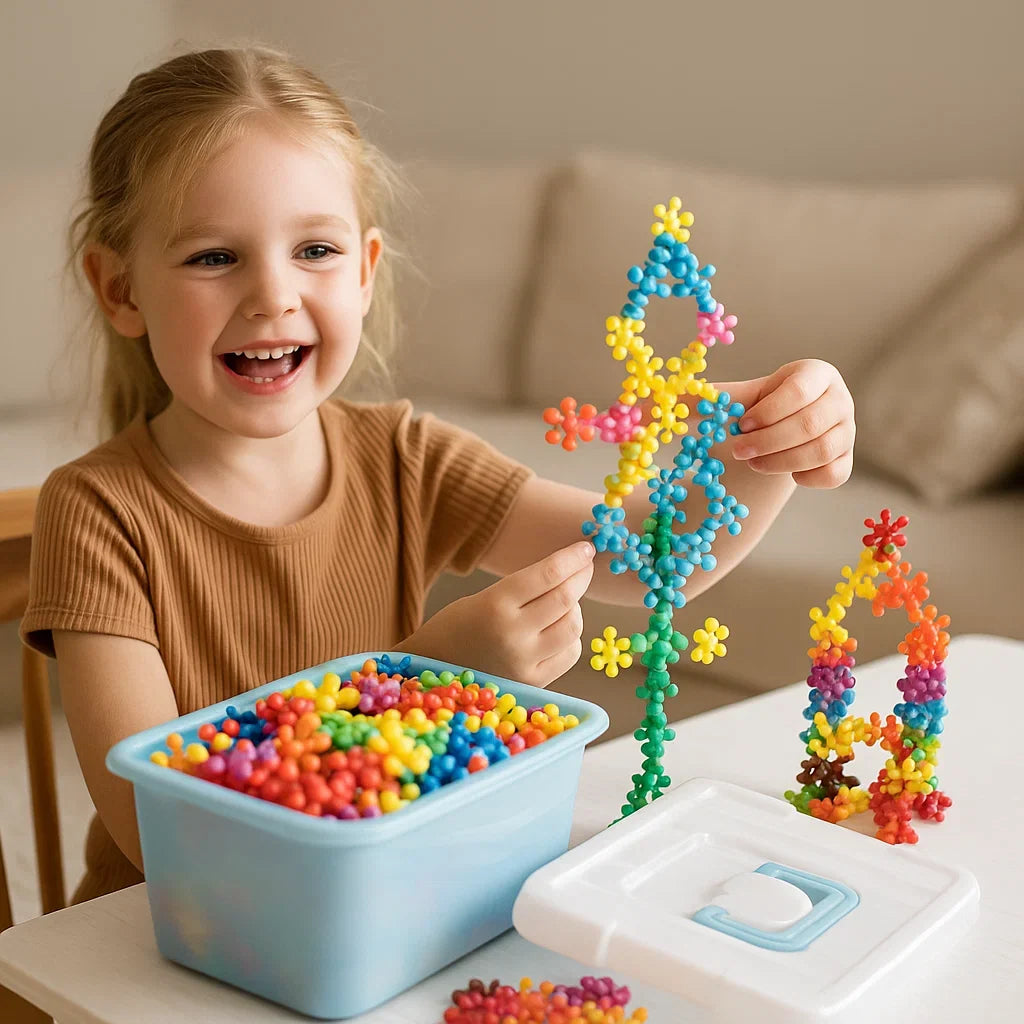 Interlocking Snowflake Building Blocks with Multiple Connection Points and Storage Box