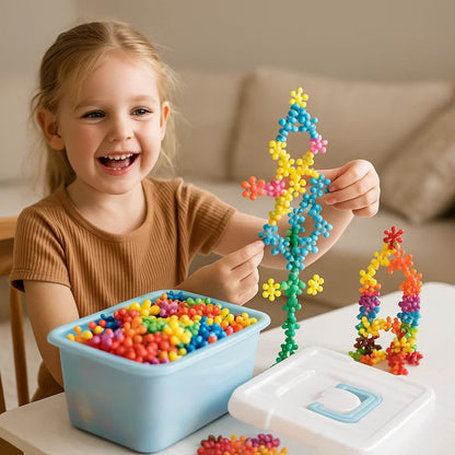 Interlocking Snowflake Building Blocks with Multiple Connection Points and Storage Box