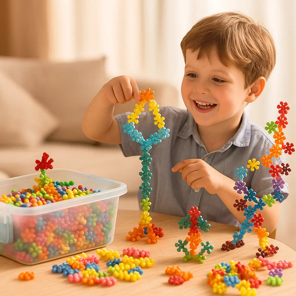 Interlocking Snowflake Building Blocks with Multiple Connection Points and Storage Box