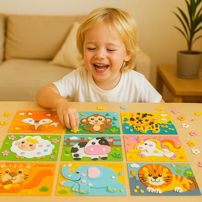 Sticker Placement Craft Set with Numbered Guides and Animal Vehicle Scenes