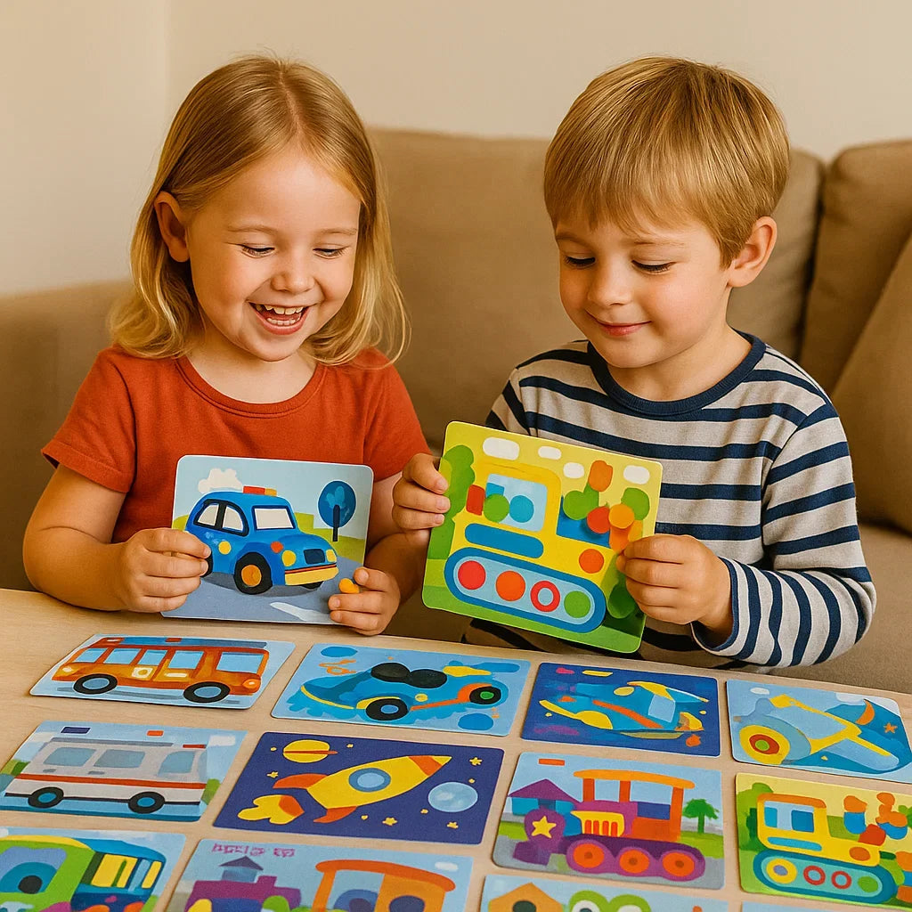 Sticker Placement Craft Set with Numbered Guides and Animal Vehicle Scenes
