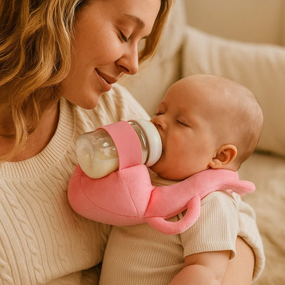 Nursing Pillow with Bottle Holder and Breathable Mesh, Hands-Free Feeding