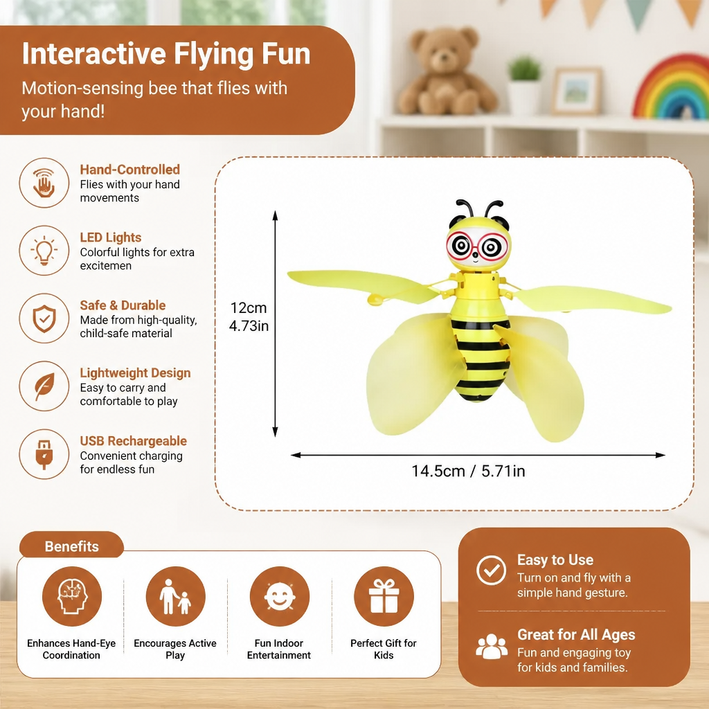 Motion Sensor Flying Bee with LED Lights and Obstacle Detection