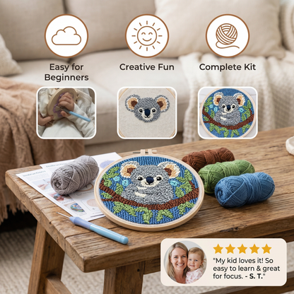 Punch Needle Embroidery Kit with Pre-Printed Patterns and Adjustable Needle Tool