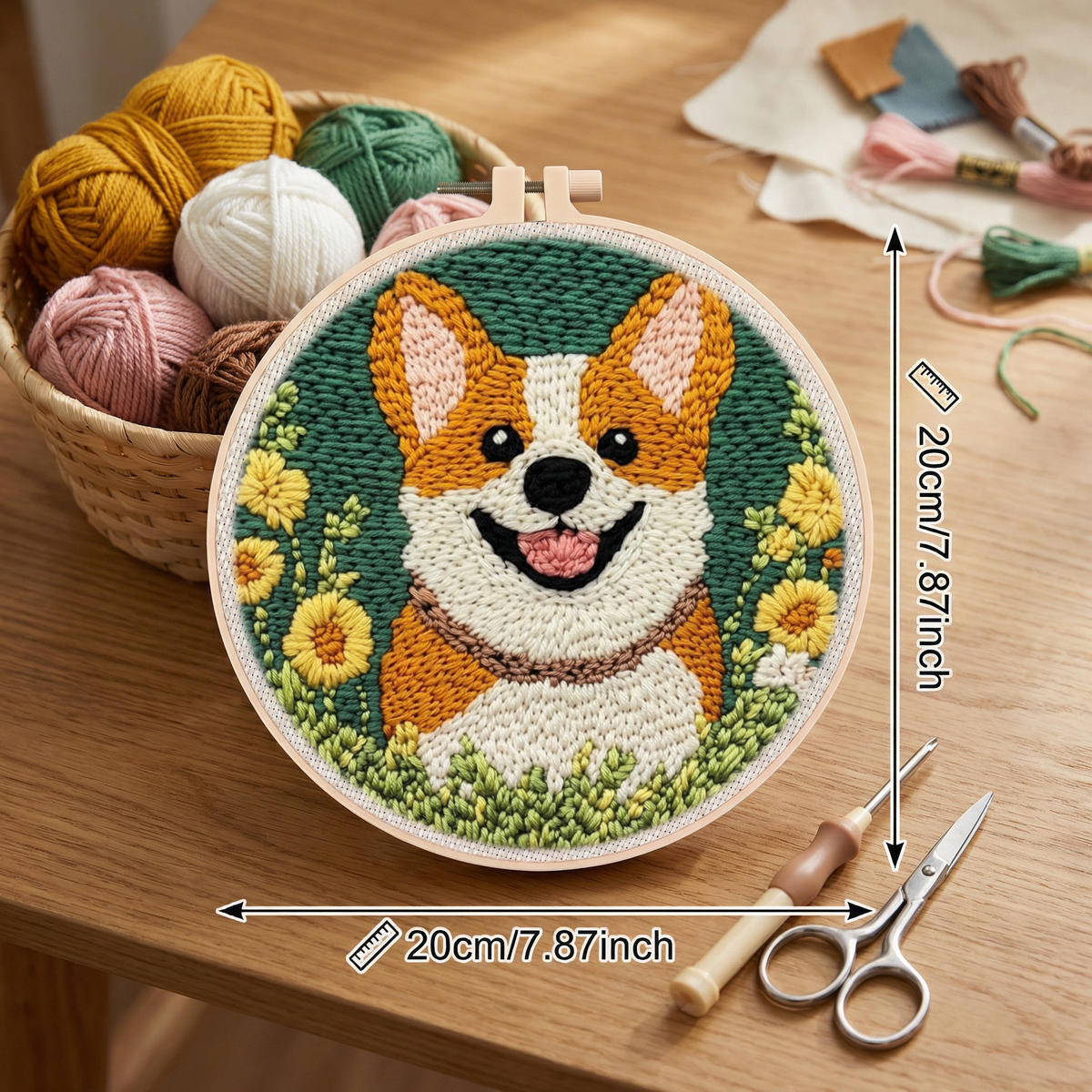 Punch Needle Embroidery Kit with Pre-Printed Patterns and Adjustable Needle Tool