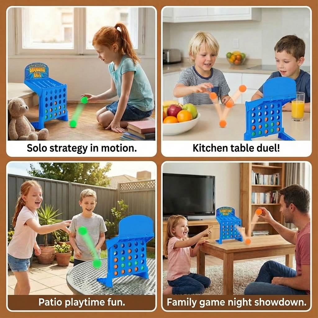 Bouncing Ball Grid Game with Foldable Board and Carrying Case