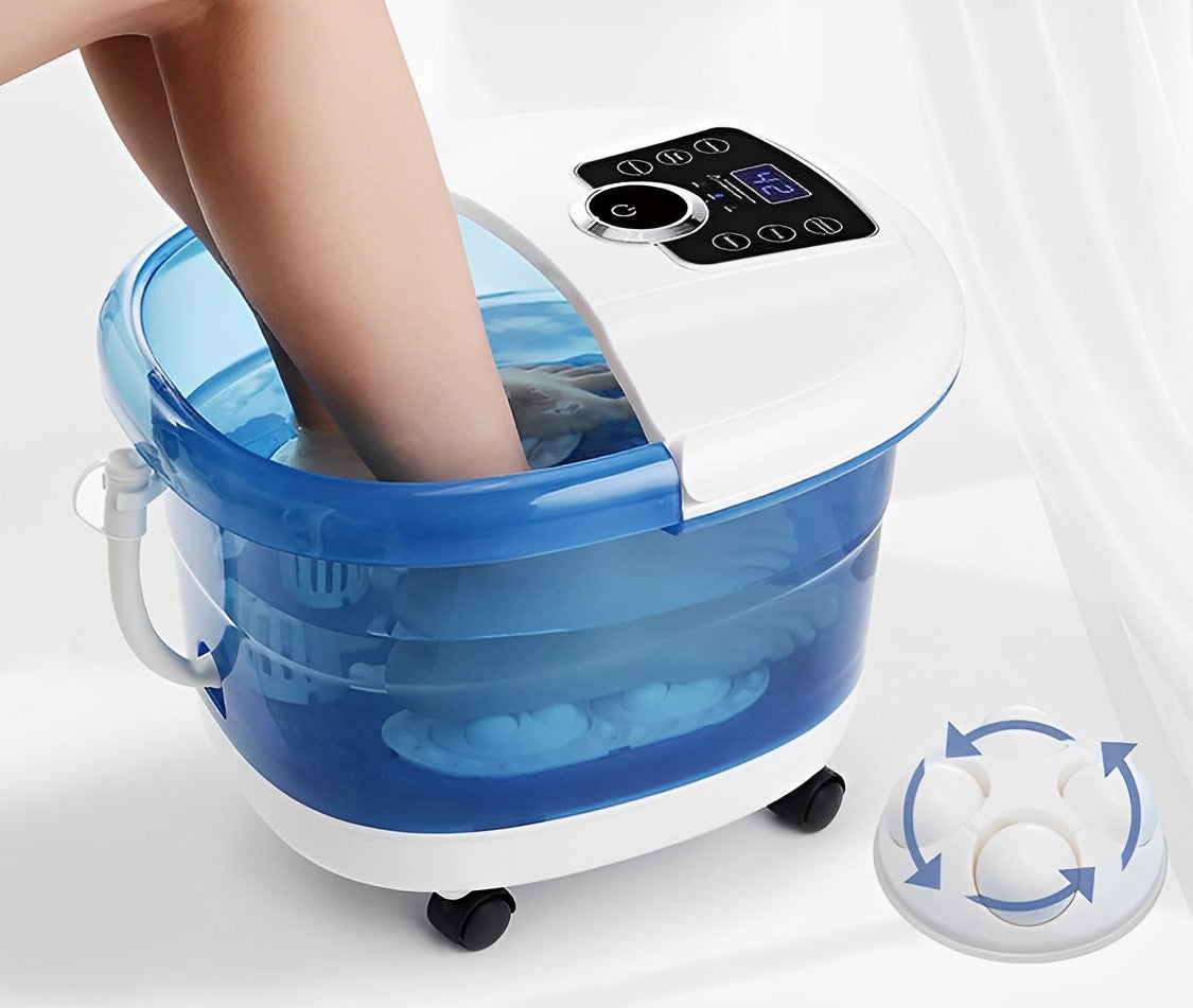 Heated Foot Spa Massager with Motorized Rollers and Bubble Massage, Vibration Function