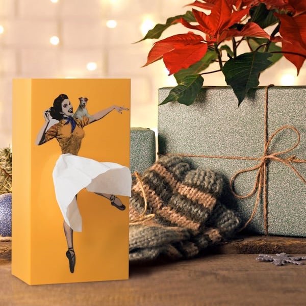 Fabric Tissue Box Cover with Removable Weighted Base and Billowing Skirt