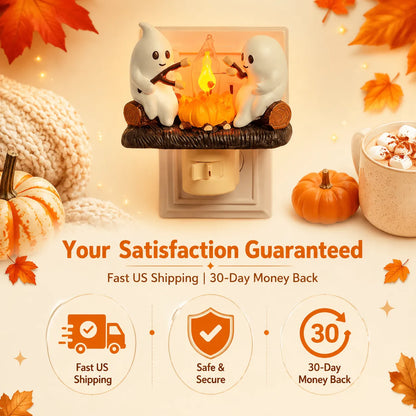 Ghost Campfire Night Light with Flickering Amber Glow and Wall Plug
