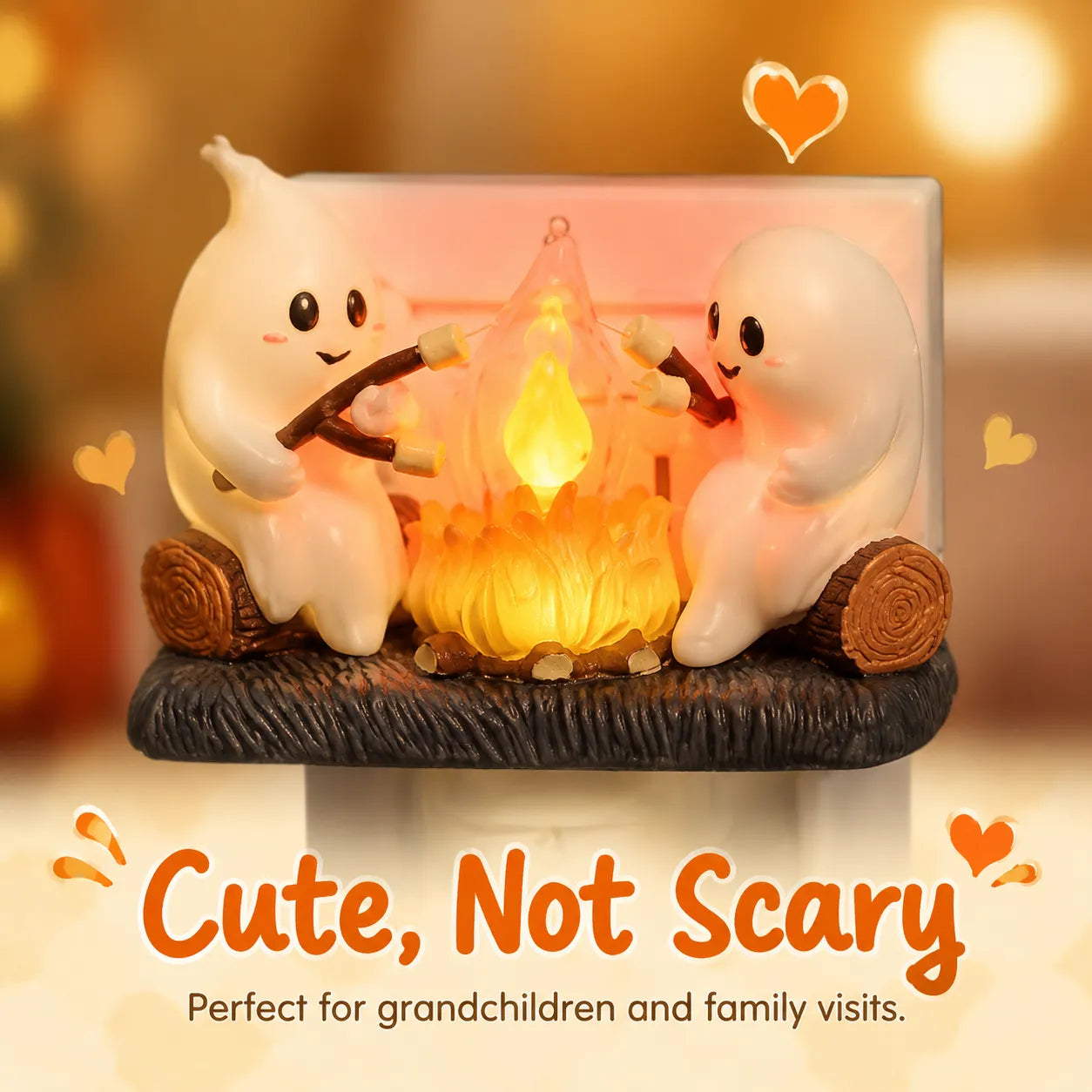 Ghost Campfire Night Light with Flickering Amber Glow and Wall Plug