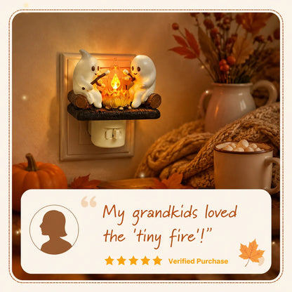 Ghost Campfire Night Light with Flickering Amber Glow and Wall Plug
