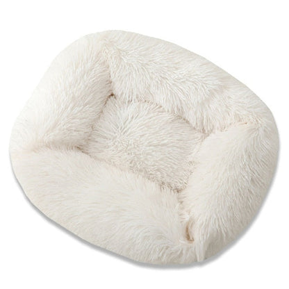Plush Pet Bed with Raised Edge Support and Machine Washable Cover