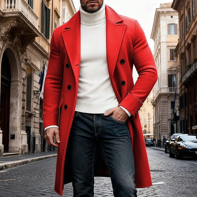 Double Breasted Overcoat with Tailored Fit and Front Pockets, Long Length