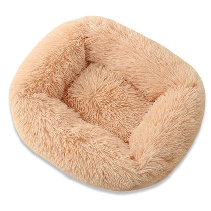 Plush Pet Bed with Raised Edge Support and Machine Washable Cover