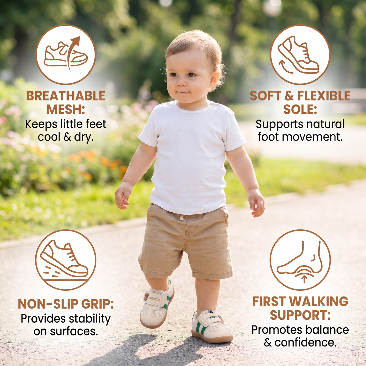 First Walker Shoes with Non-Slip Sole and Breathable Upper for Babies