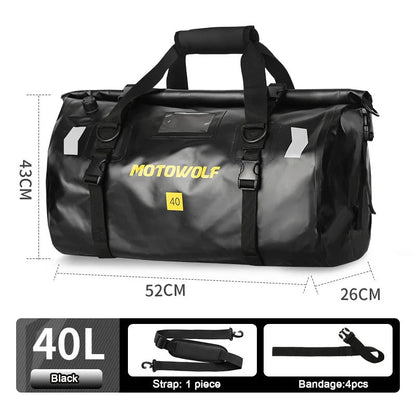 Motorcycle Tail Duffle Bag with Roll Top Buckle Closure and Reflective Strips, 40L-66L